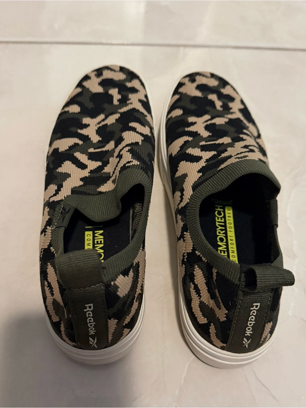 Reebok Slip-On Sneakers in Black and Tan Camo